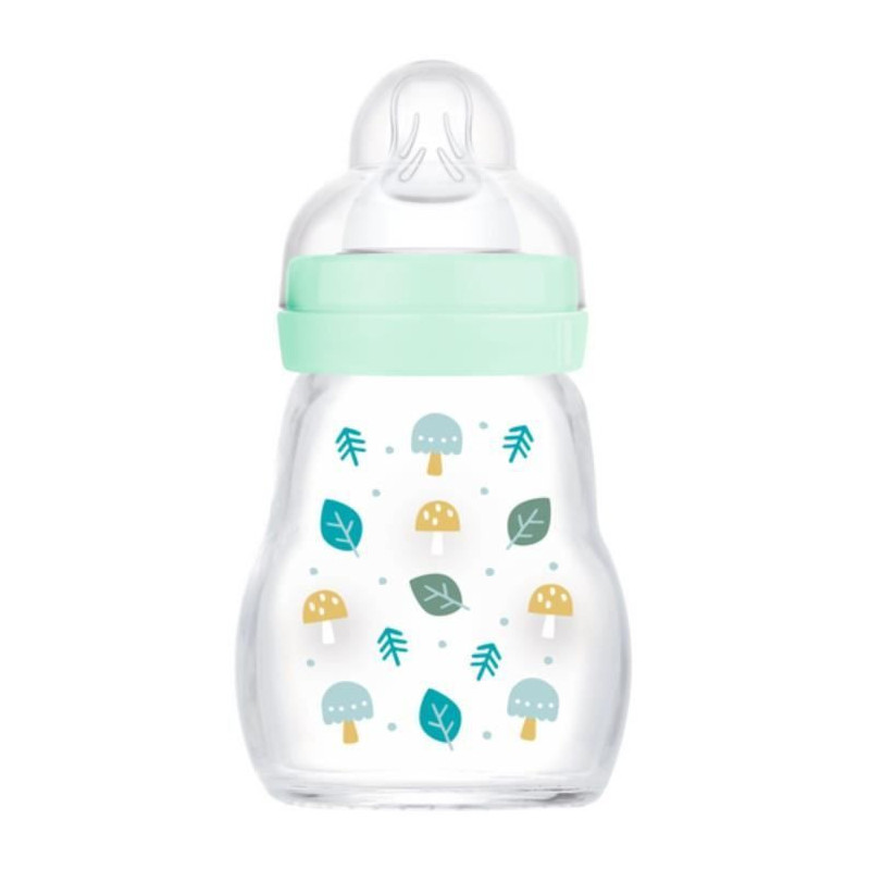 MAM Glass Baby Bottle - 170ml - Blue - Teat Flow 1