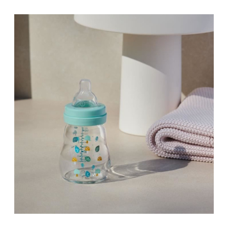 MAM Glass Baby Bottle - 170ml - Blue - Teat Flow 1