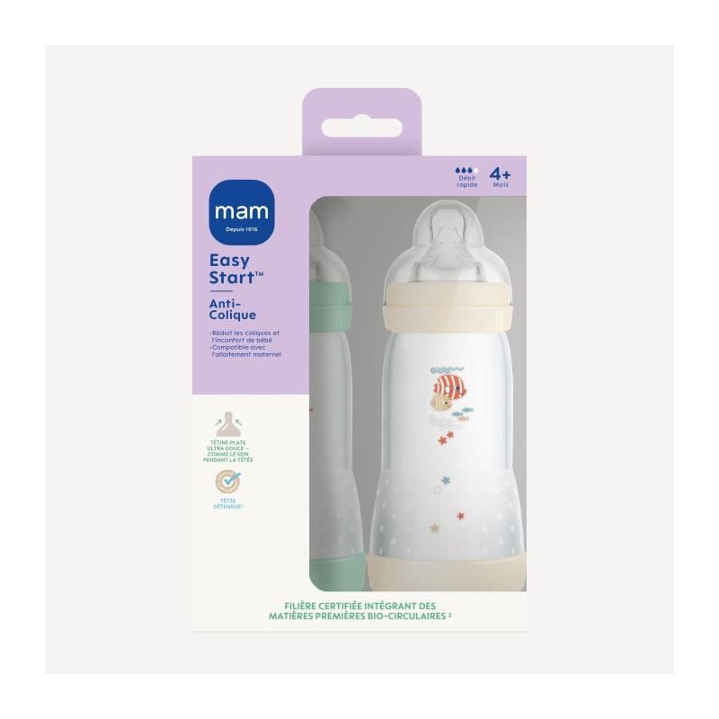 Set of 2 Baby Bottles - MAM - Easy Start - Classic Anti-colic - 320 ml