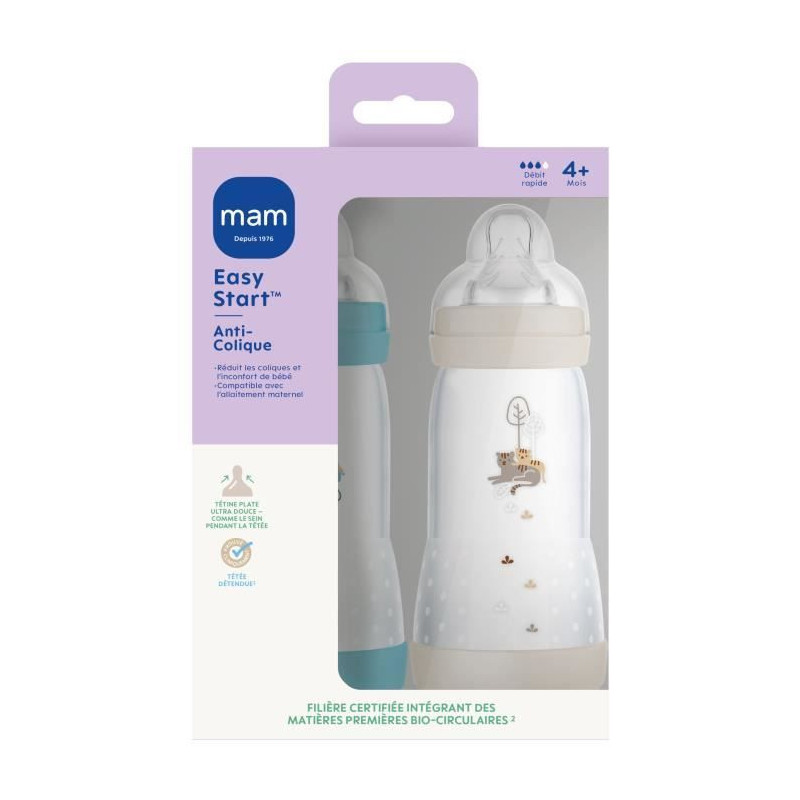 Set of 2 Baby Bottles - MAM - Easy Start - Anti-colic - 320 ml - Teat