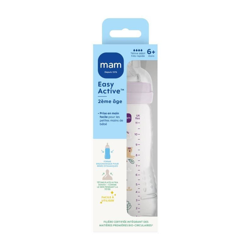 Baby bottle - MAM BABY - Easy Active - +6 months - 330 ml - X flow tea
