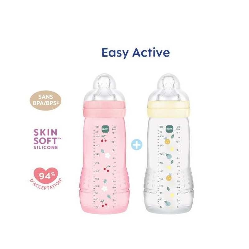 Set of 2 Bottles - MAM BABY - Easy Active - +6 months - 330 ml - X flo