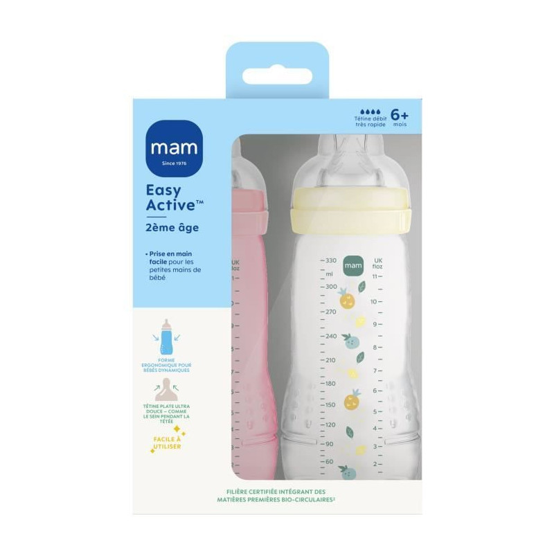 Set of 2 Bottles - MAM BABY - Easy Active - +6 months - 330 ml - X flo