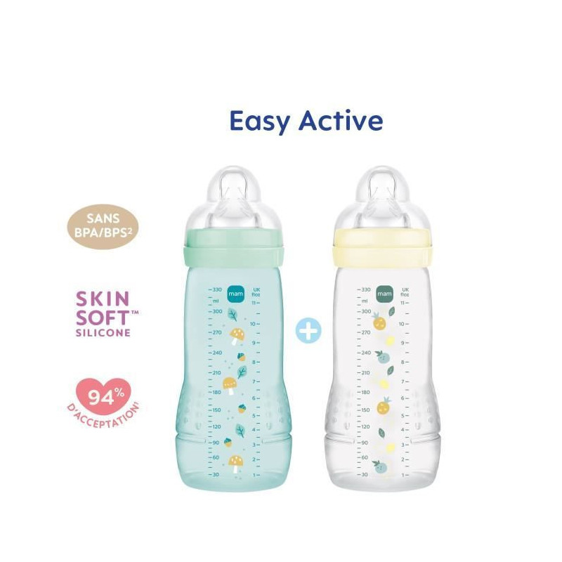 Set of 2 Bottles - MAM BABY - Easy Active - +6 months - 330 ml - X flo
