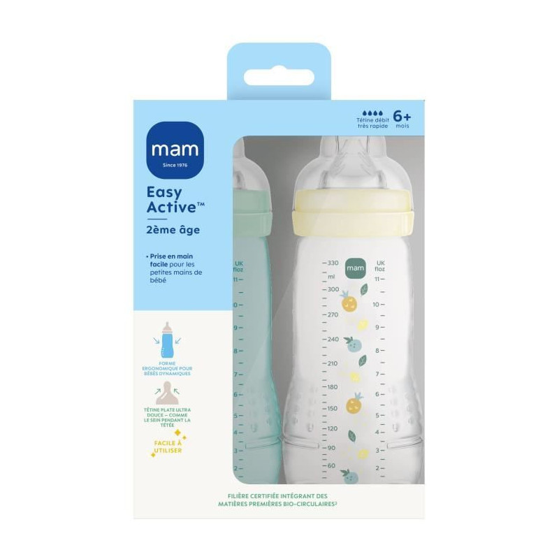 Set of 2 Bottles - MAM BABY - Easy Active - +6 months - 330 ml - X flo