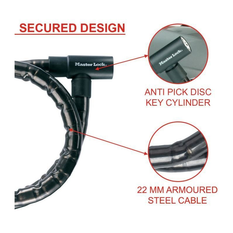 Master Lock 8115EURDPS Steel Keyed Cable Lock - Black