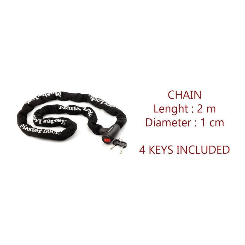 MASTER LOCK Motorcycle Chain Lock - 2 m chain - Ideal for Motorcycles