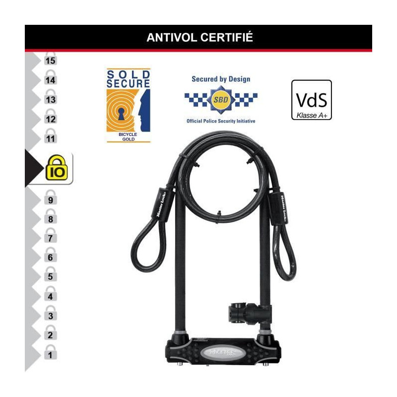 MASTER LOCK U-Lock with Cable - Keyed - XL Model