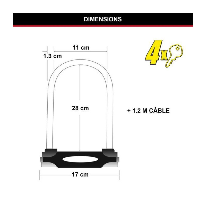 MASTER LOCK U-Lock with Cable - Keyed - XL Model