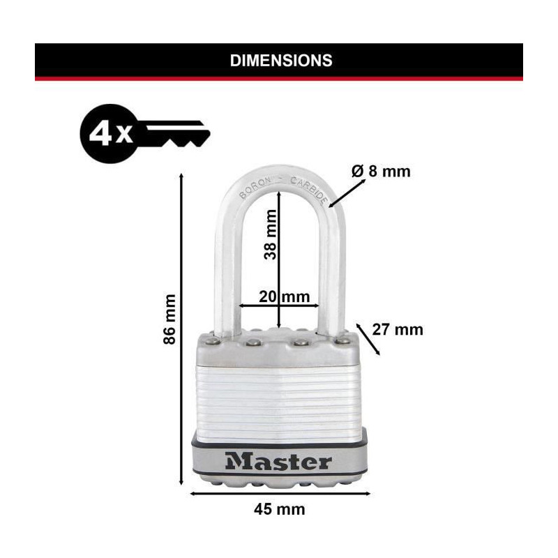 Steel padlock - 50 mm - D: 8 mm - octagonal shackle