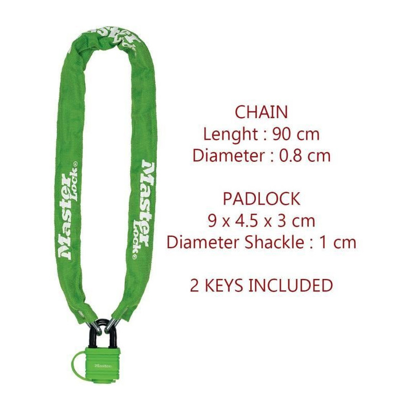 MASTER LOCK Bike Lock Chain with Key Padlock - Ideal for Bikes, Electr