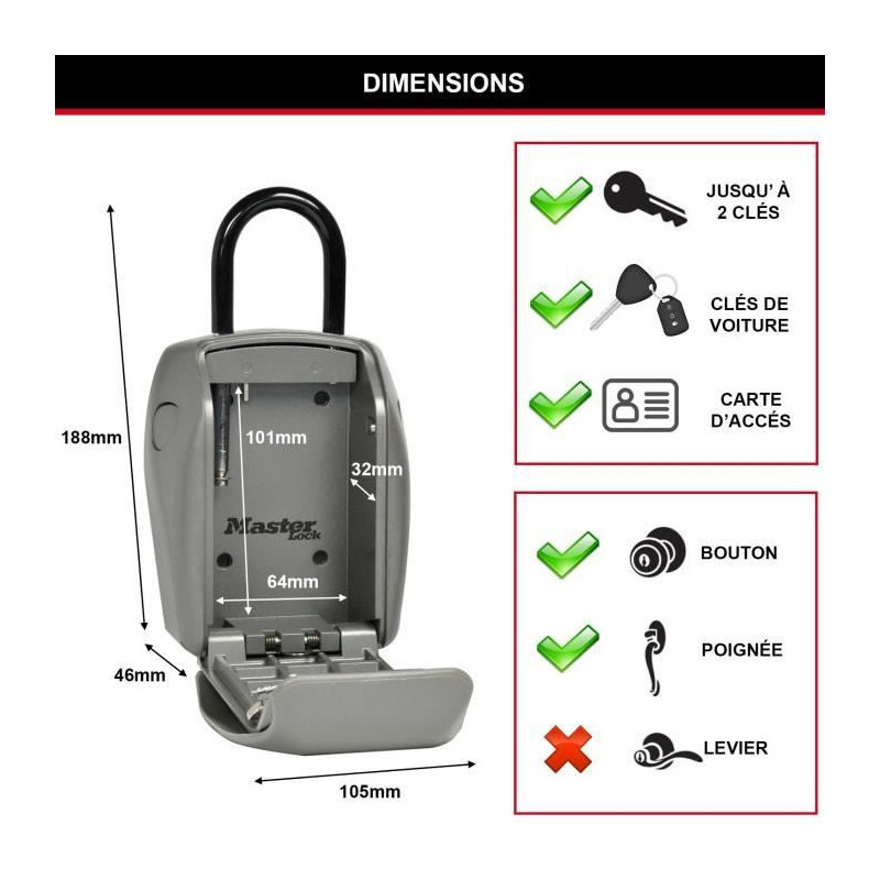 MASTER LOCK Secure key box - L format - Enhanced security - Mini chest