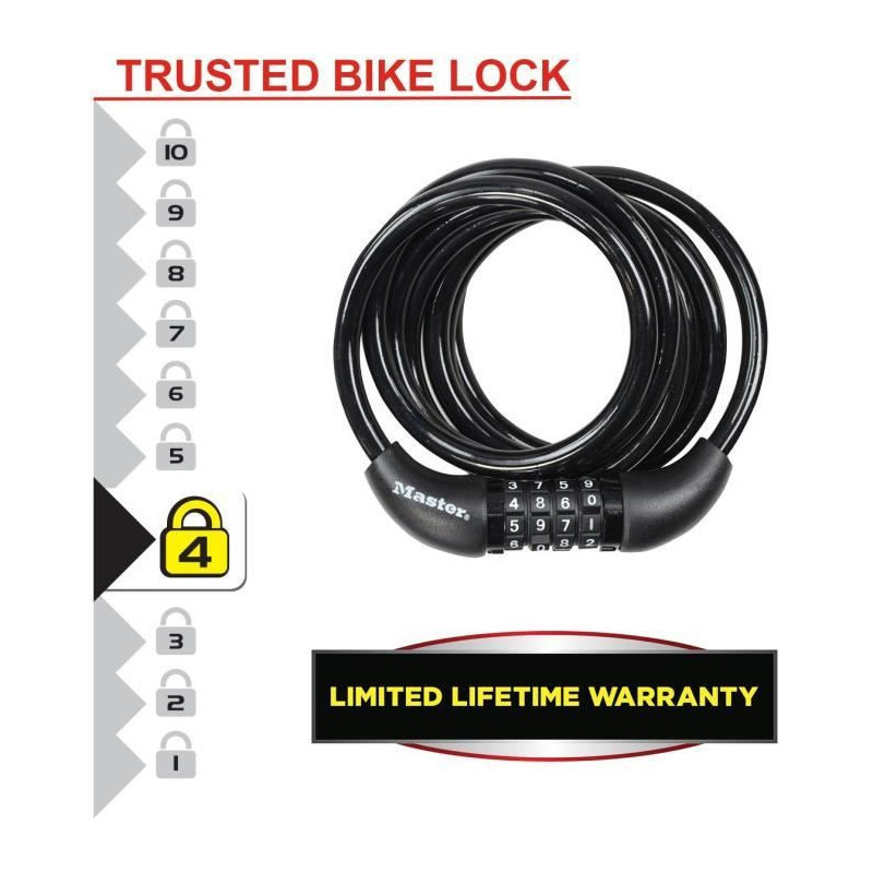 Bicycle Lock - MASTER LOCK - 8221EURDPRO - 1.8m twisted cable - Progra
