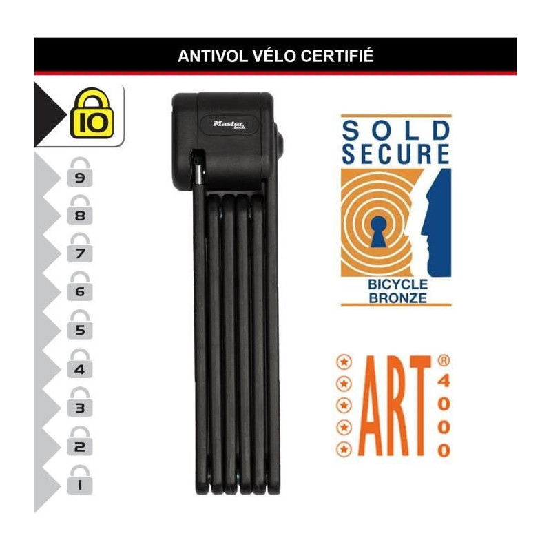 Folding Bike Lock - MASTER LOCK - 8333EURDPRO - Hardened Steel, 3 Keys