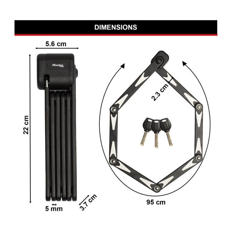 Folding Bike Lock - MASTER LOCK - 8333EURDPRO - Hardened Steel, 3 Keys