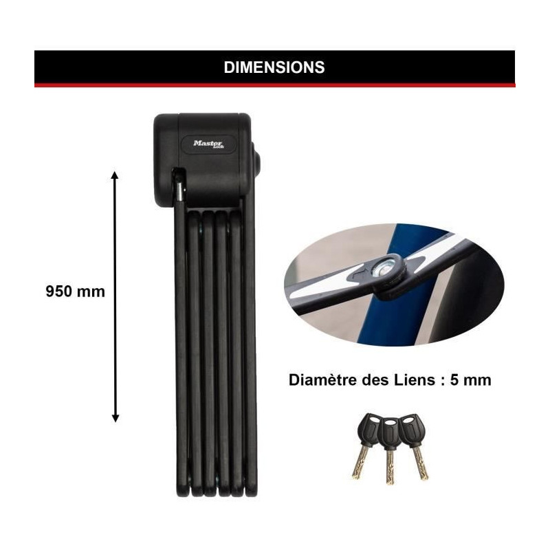 Folding Bike Lock - MASTER LOCK - 8333EURDPRO - Hardened Steel, 3 Keys