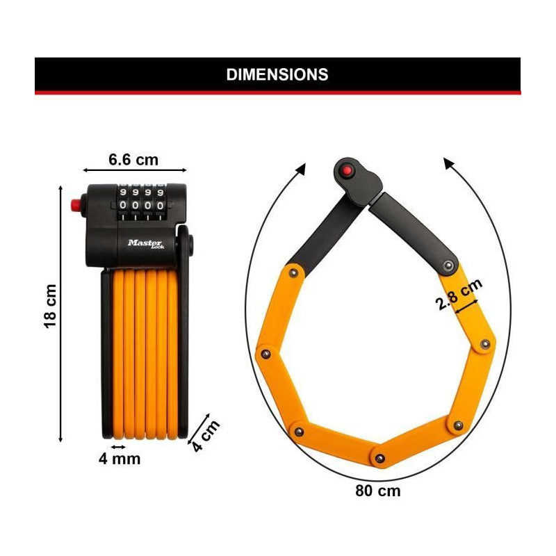 Combination Bike Lock - MASTER LOCK - 8336EURDPRO - Hardened Steel, Pr