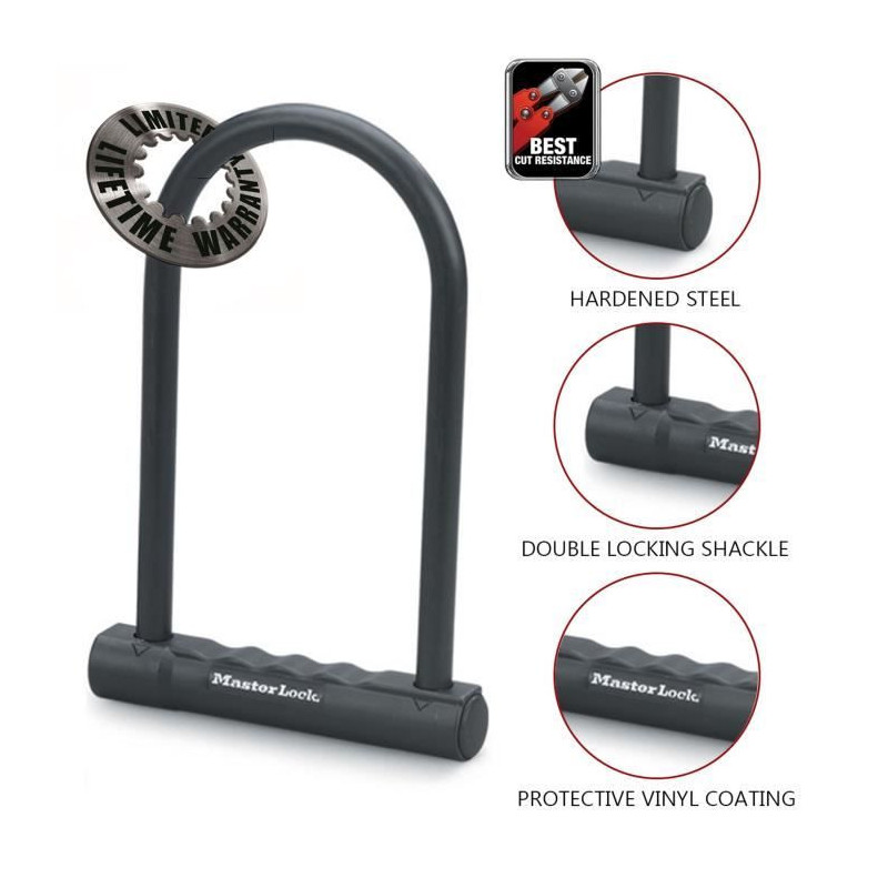 Antitheft U 2 flat keys Masterlock H.180mm Ø12mm
