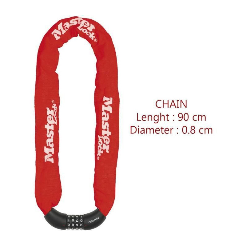 MASTER LOCK Bicycle Chain Lock [Combination] [90 cm Chain] [Red] 8392E