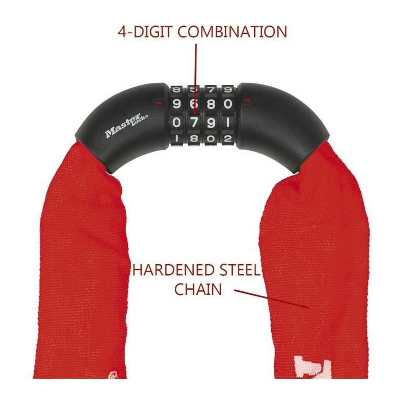 MASTER LOCK Bicycle Chain Lock [Combination] [90 cm Chain] [Red] 8392E