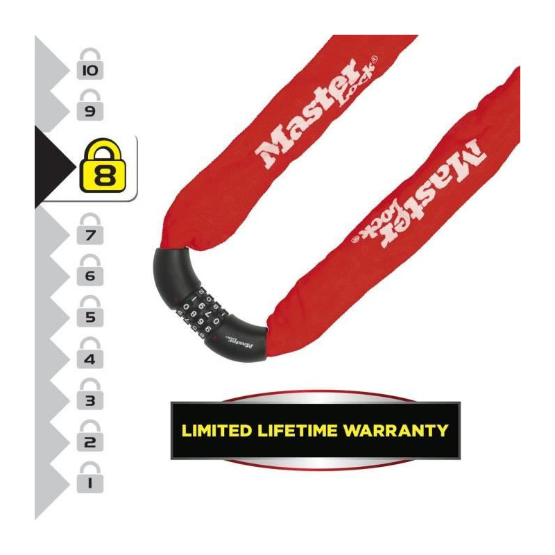 MASTER LOCK Bicycle Chain Lock [Combination] [90 cm Chain] [Red] 8392E