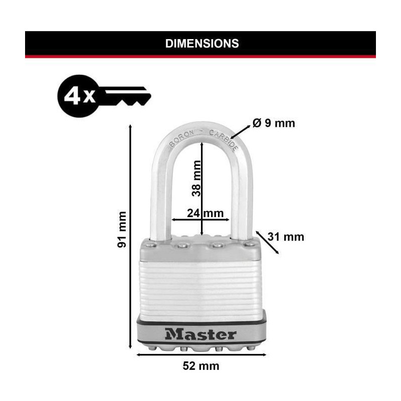High Security Padlock - MASTER LOCK - M115EURTRILF - Keyed - Coated La