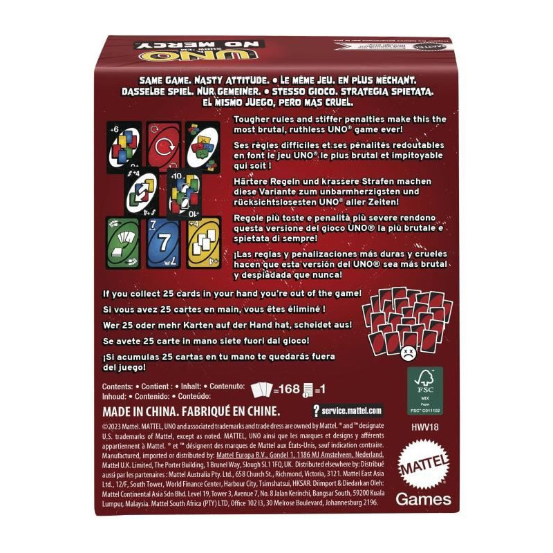 Mattel Games - UNO No Mercy - Card game for the whole family, children
