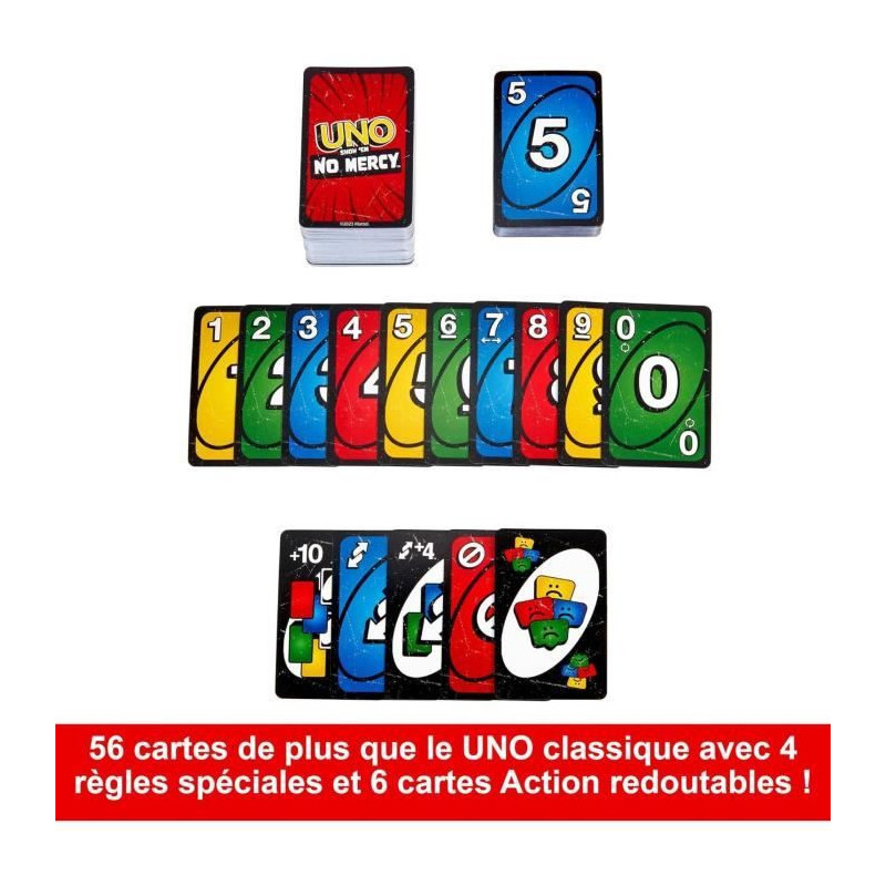 Mattel Games - UNO No Mercy - Card game for the whole family, children