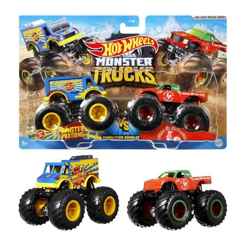 Hot Wheels - Set of 2 Monster Truck Double Demolition vehicles - Small