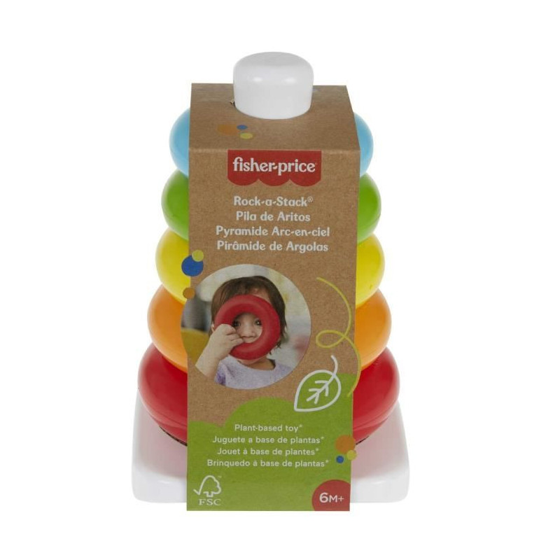 Fisher-Price Rainbow Pyramid Classic Stacking Rings in Plant-Based Mat