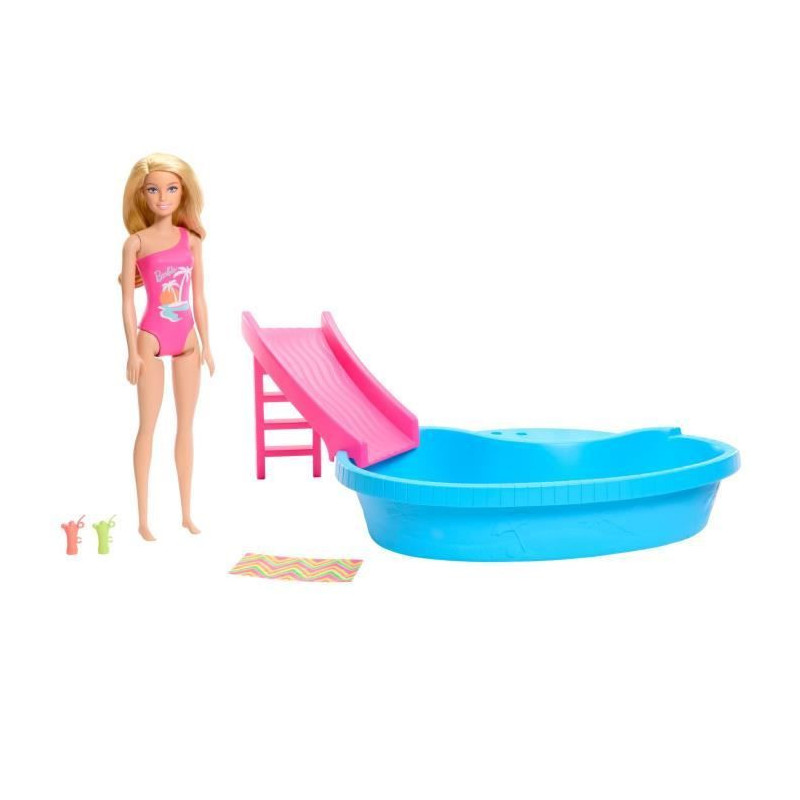 Barbie Doll and Accessories - Blonde Doll Set with Dream Pool HRJ74