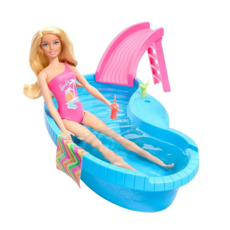 Barbie Doll and Accessories - Blonde Doll Set with Dream Pool HRJ74