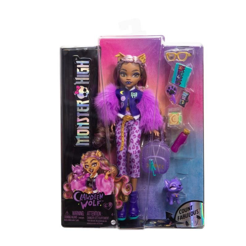 Monster High-Clawdeen Wolf-Doll with Crescent Dog and Accessories HRP6