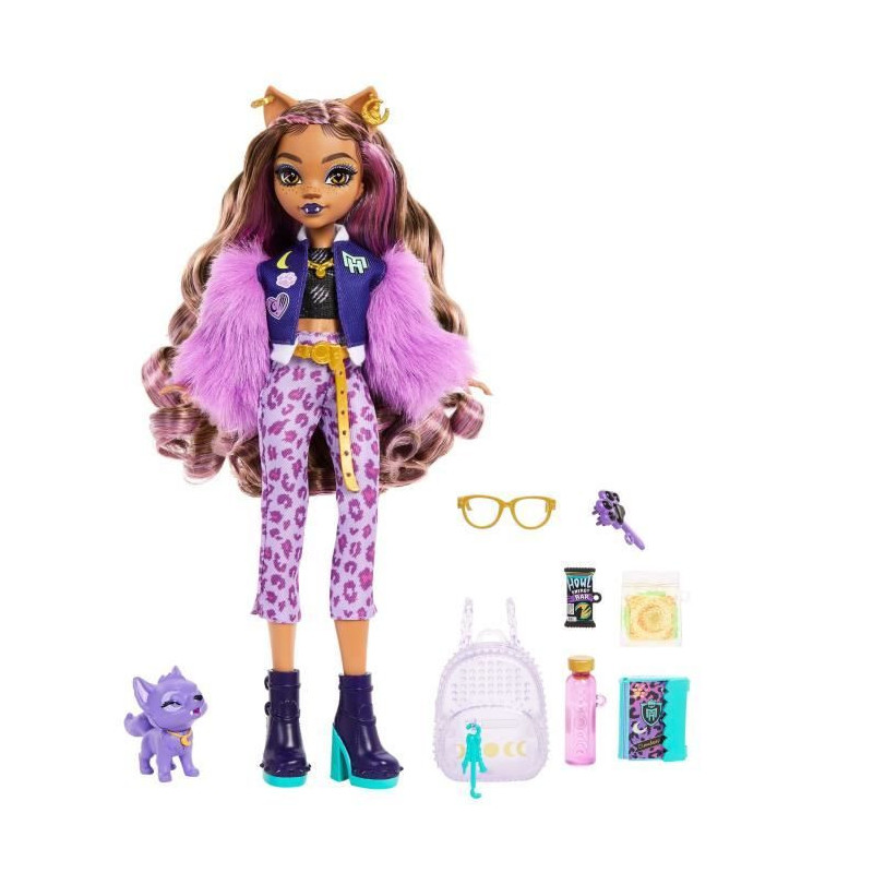 Monster High-Clawdeen Wolf-Doll with Crescent Dog and Accessories HRP6