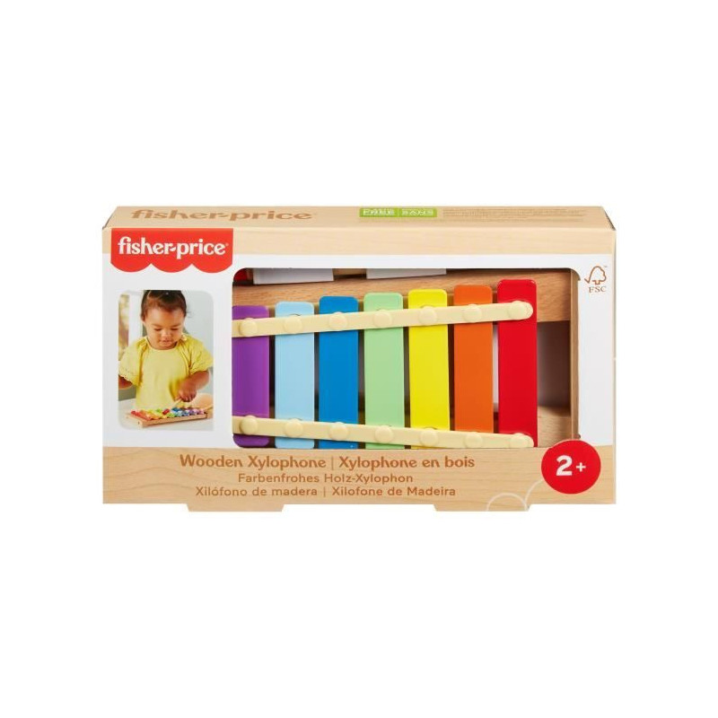 Fisher-Price Wooden Xylophone Musical Instrument with 2 Pieces HXV13