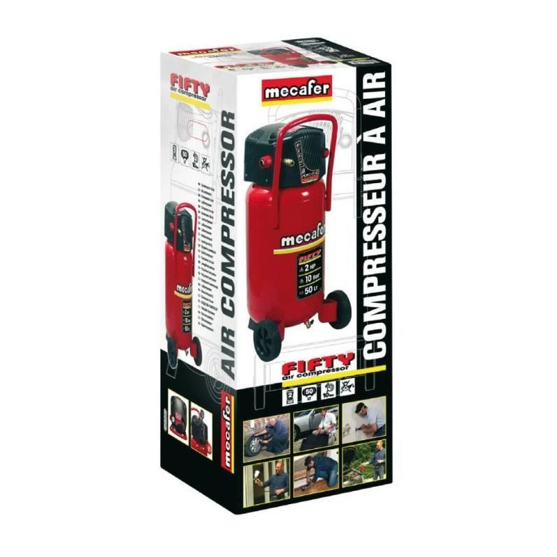 MECAFER 50L Vertical Air Compressor Oil Free 2CV 10 Bar FIFTY