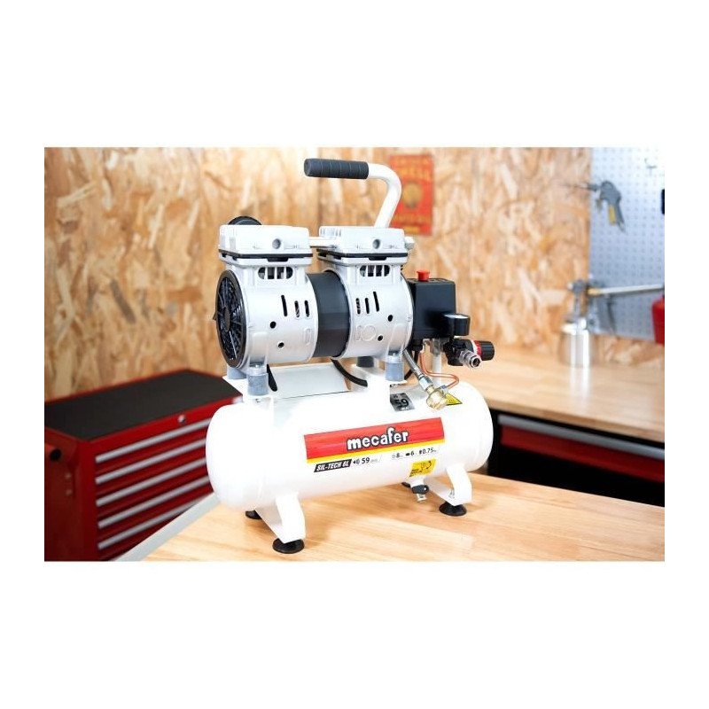 MECAFER Silent compressor - 425513 - 6L - 0,5HP - Gray