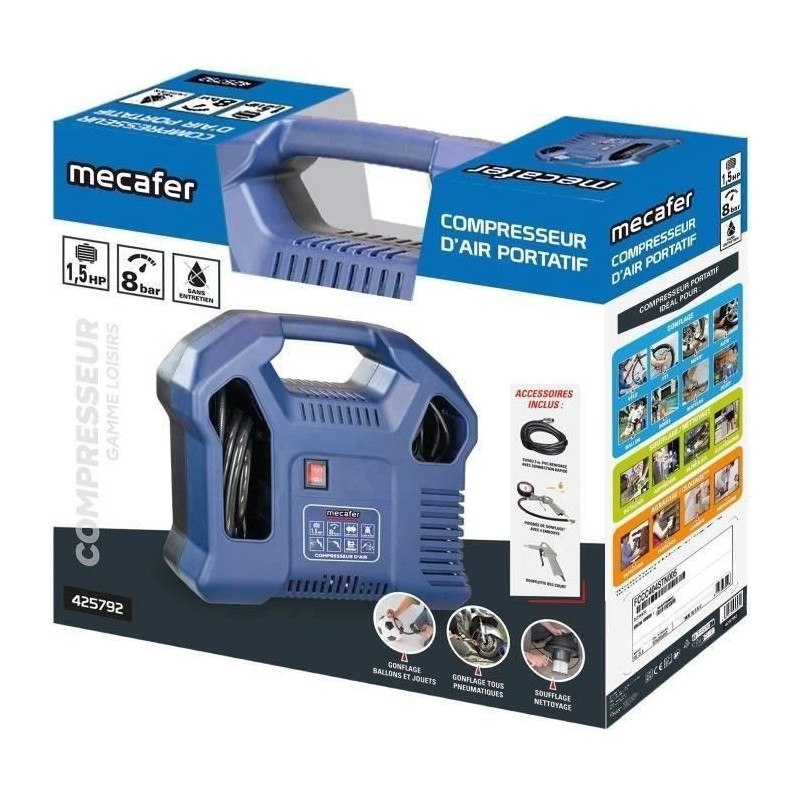 Compressor without tank - MECAFER - 425792 - Blue - 1.5 HP - 8 bars