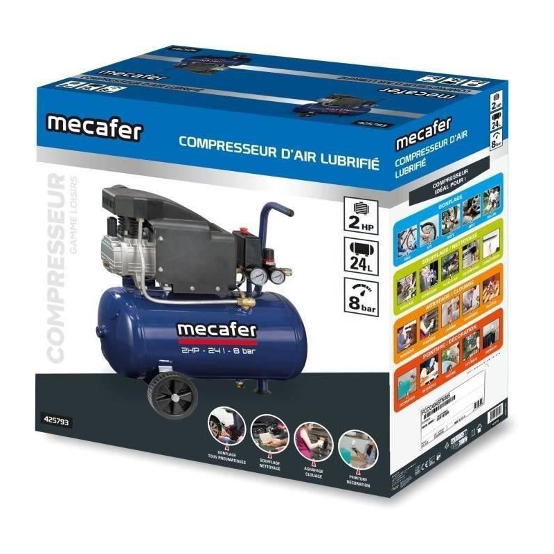 Compressor - MECAFER - 425793 - Blue - 24 L - 2HP - 8 bar