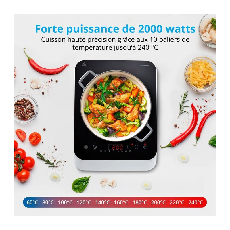 Induction Hob - MEDION MD18490 - 1 Burner - 2000W - 60/240°C - 8 Prog