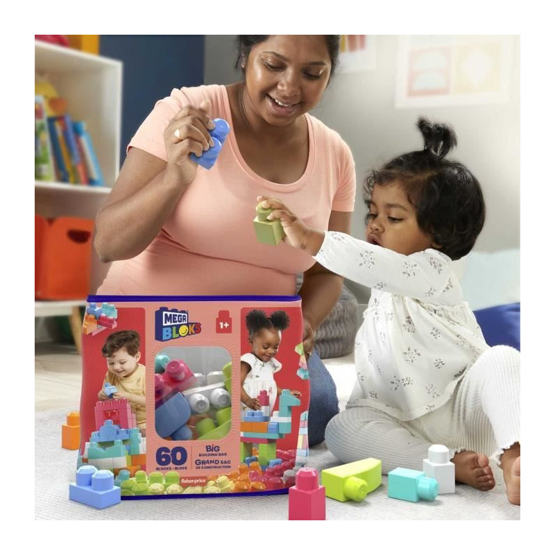 MEGABLOKS First Builders - Sac Medium Rose - 60 Blocs