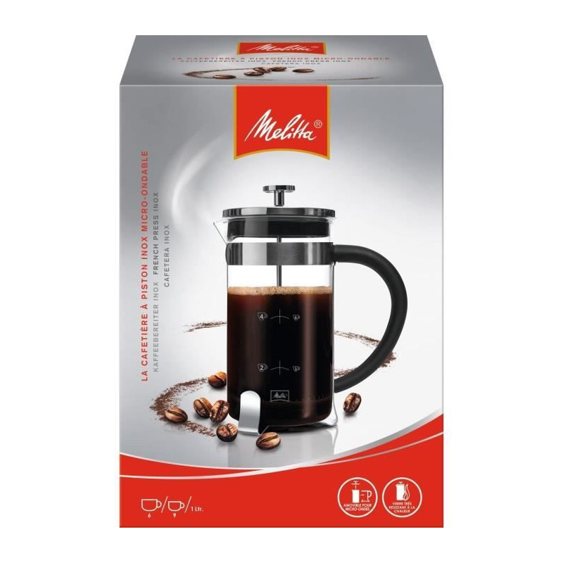 MELITTA Premium piston coffee maker in glass and stainless steel 8 cup