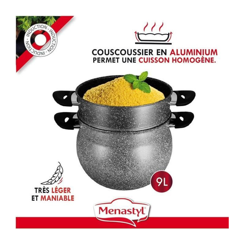 Couscoussier - MENASTYL - 6020033 - Marble effect aluminum - 9 liters