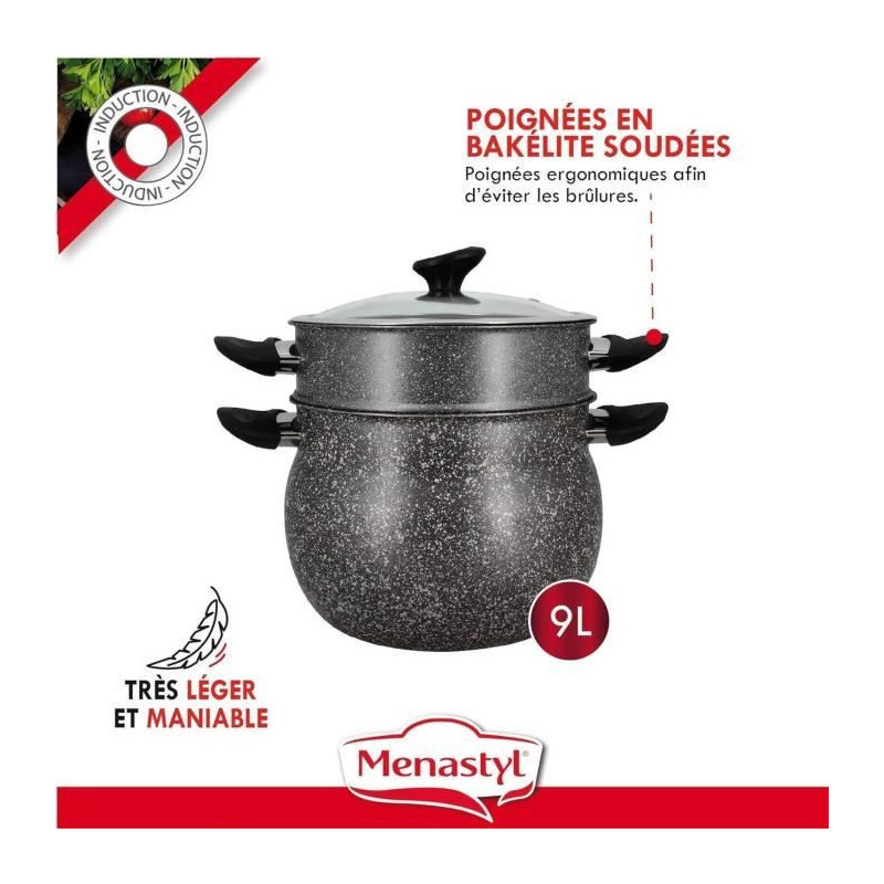 Couscoussier - MENASTYL - 6020033 - Marble effect aluminum - 9 liters
