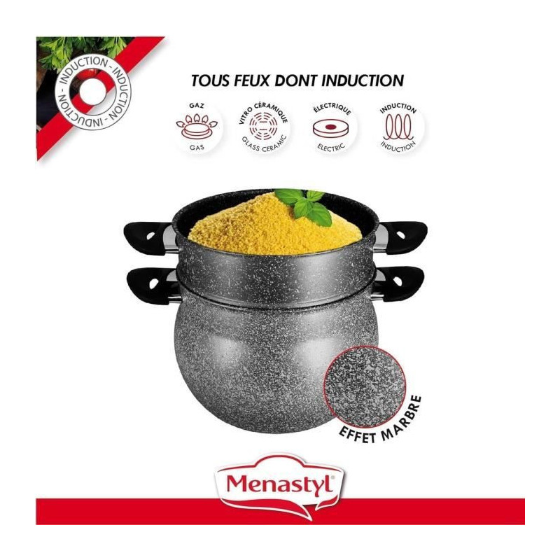 Couscoussier - MENASTYL - 6020033 - Marble effect aluminum - 9 liters