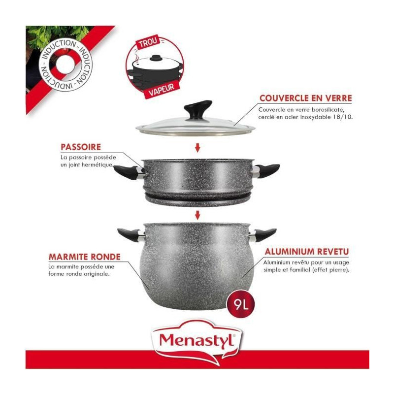 Couscoussier - MENASTYL - 6020033 - Marble effect aluminum - 9 liters