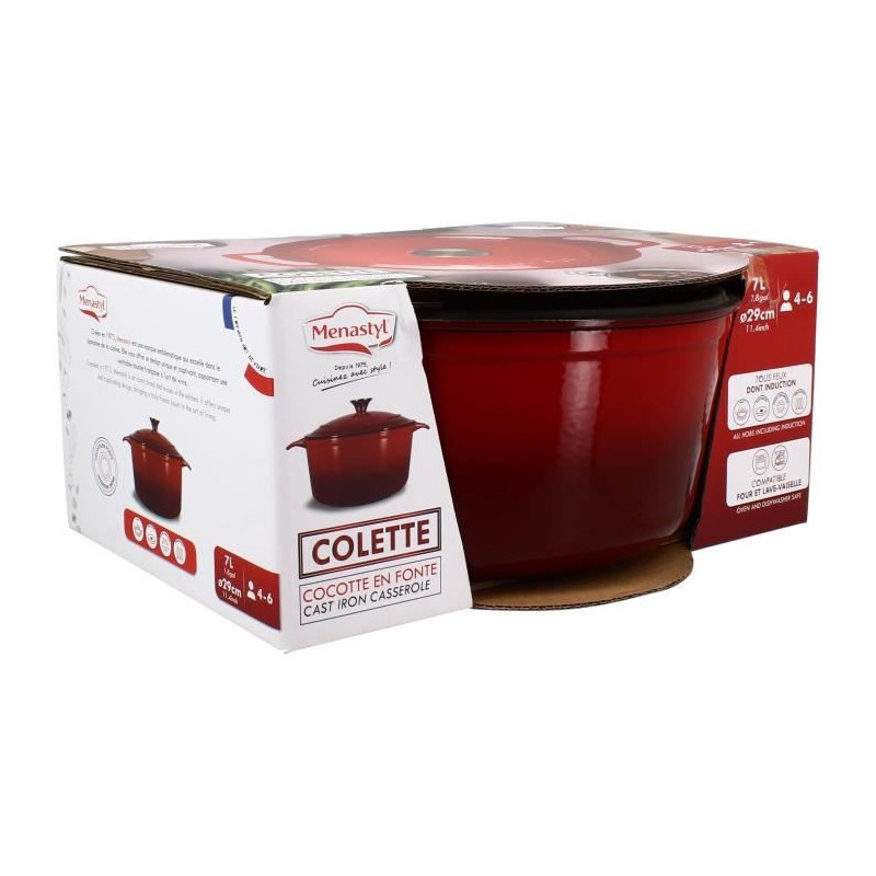 Casserole - MENASTYL - 6020105 - Round - Enameled cast iron - Red - 7