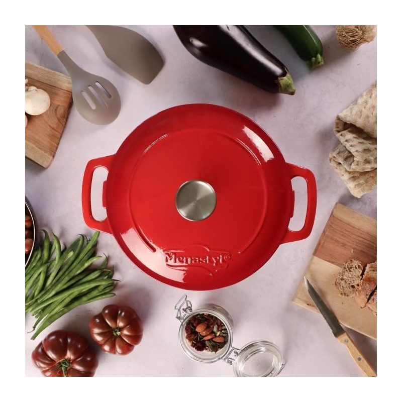 Casserole - MENASTYL - 6020105 - Round - Enameled cast iron - Red - 7