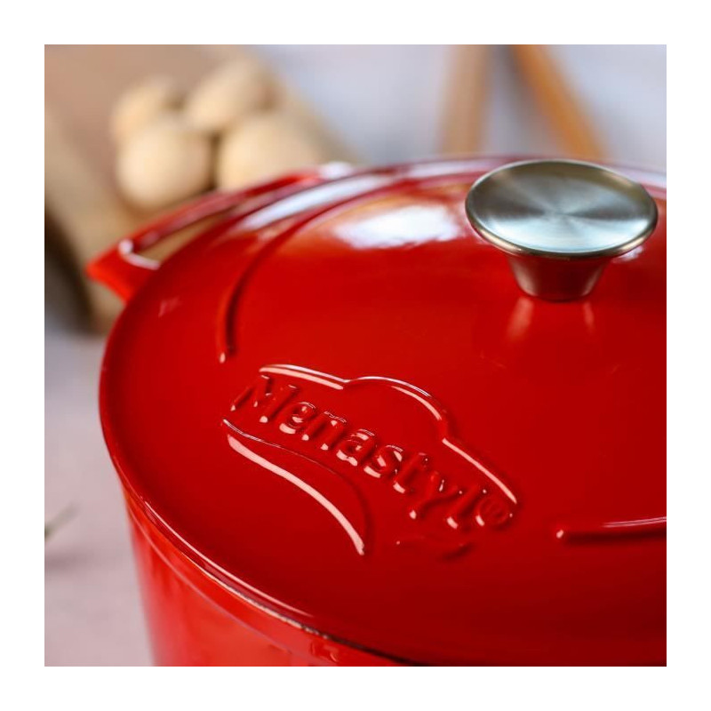 Casserole - MENASTYL - 6020105 - Round - Enameled cast iron - Red - 7