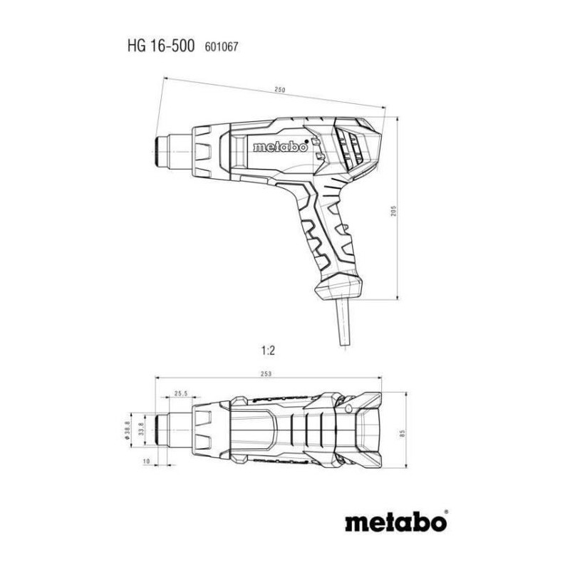 Hot air gun - METABO - HG 16-500 - Wide jet nozzle - Reflector nozzle